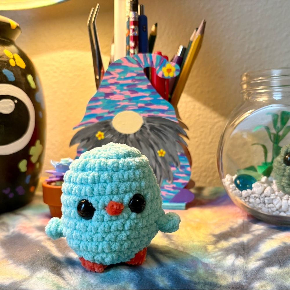 Cute Blue Crochet bird desk pet